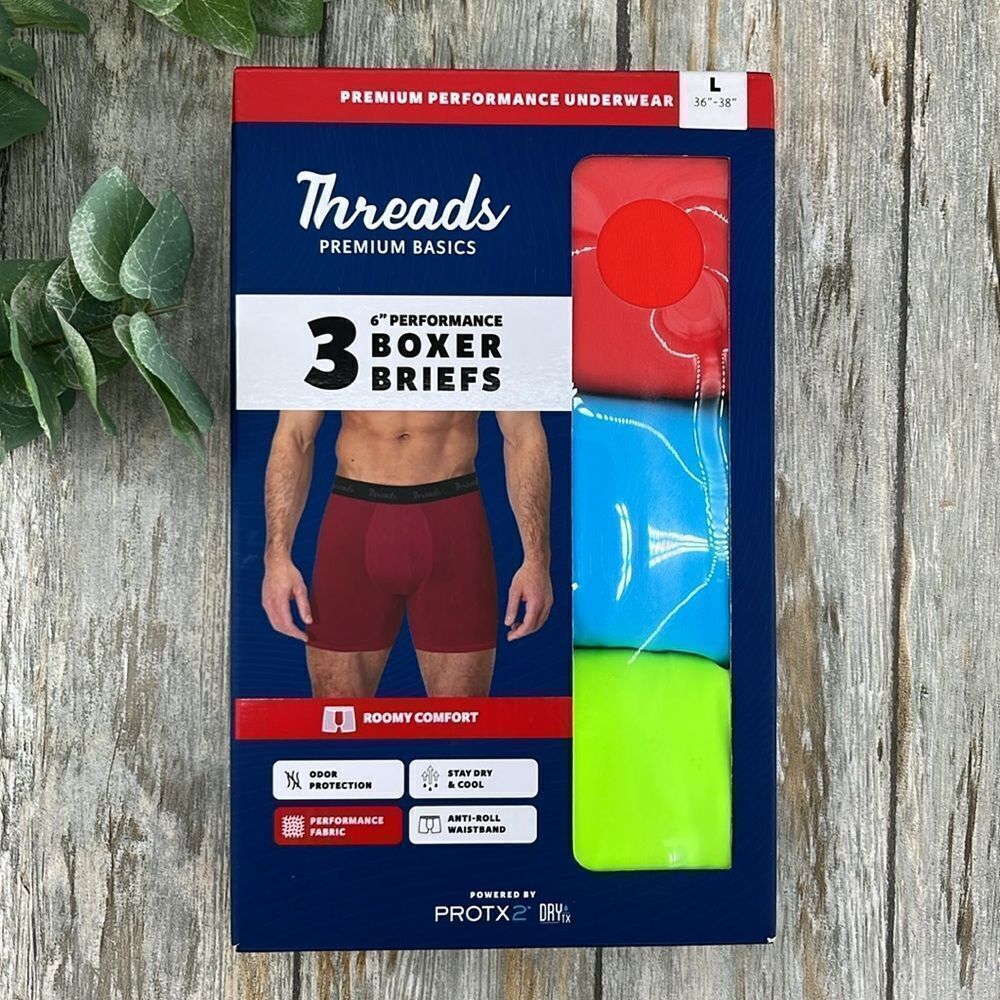 Threads Underwear 6" Ultra-Soft Premium Performance Boxer Briefs 3-Pack Size L
